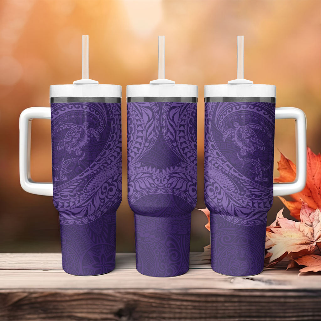 Hawaiian Turtle and Shark Tumbler With Handle Kakau Tribal with Polynesian Pattern Purple Color LT03 - Polynesian Pride