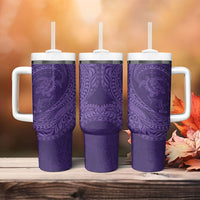 Hawaiian Turtle and Shark Tumbler With Handle Kakau Tribal with Polynesian Pattern Purple Color LT03 - Polynesian Pride