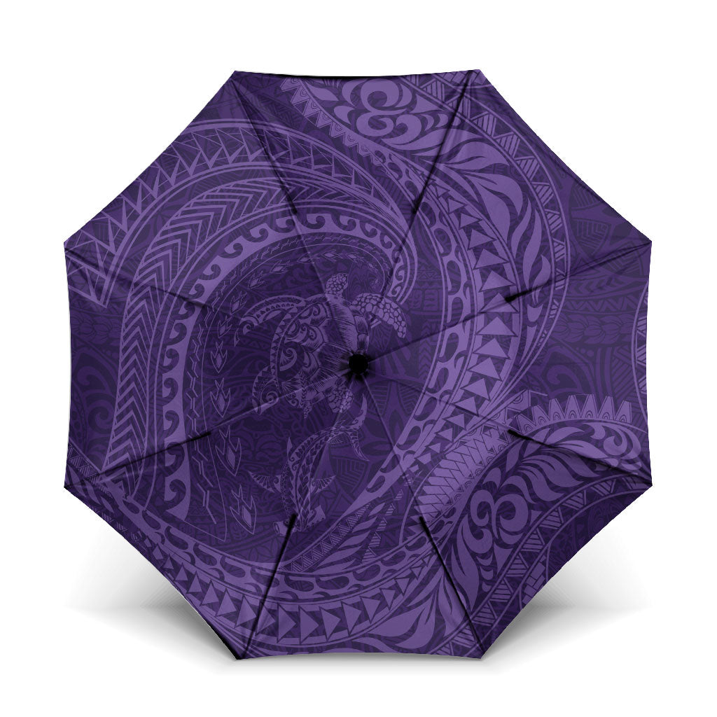 Hawaiian Turtle and Shark Umbrella Kakau Tribal with Polynesian Pattern Purple Color LT03 One Size Folded 11.42 inch Opened Diameter 37.4 inch Purple - Polynesian Pride