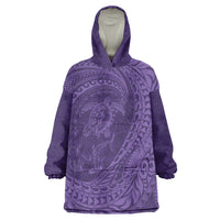 Hawaiian Turtle and Shark Wearable Blanket Hoodie Kakau Tribal with Polynesian Pattern Purple Color LT03 One Size Purple - Polynesian Pride