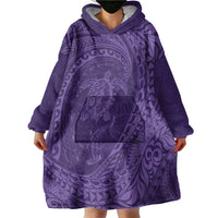 Hawaiian Turtle and Shark Wearable Blanket Hoodie Kakau Tribal with Polynesian Pattern Purple Color LT03 - Polynesian Pride