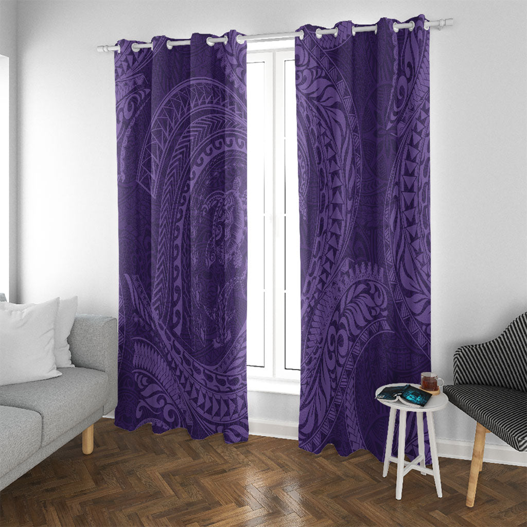 Hawaiian Turtle and Shark Window Curtain Kakau Tribal with Polynesian Pattern Purple Color LT03 With Grommets Purple - Polynesian Pride