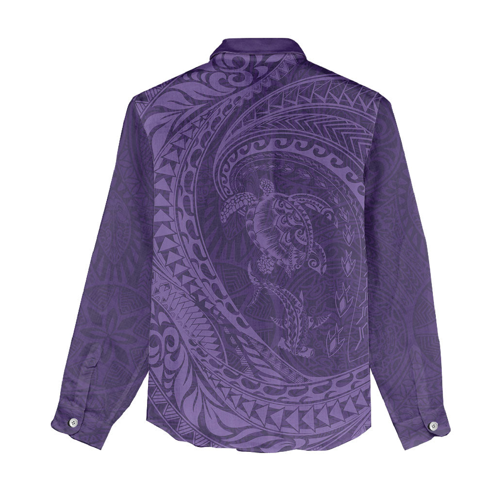 Hawaiian Turtle and Shark Women Casual Shirt Kakau Tribal with Polynesian Pattern Purple Color LT03 - Polynesian Pride