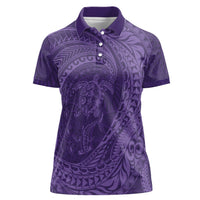 Hawaiian Turtle and Shark Women Polo Shirt Kakau Tribal with Polynesian Pattern Purple Color LT03 Female Purple - Polynesian Pride