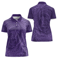 Hawaiian Turtle and Shark Women Polo Shirt Kakau Tribal with Polynesian Pattern Purple Color LT03 - Polynesian Pride