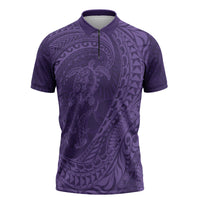 Hawaiian Turtle and Shark Zipper Polo Shirt Kakau Tribal with Polynesian Pattern Purple Color LT03 Purple - Polynesian Pride