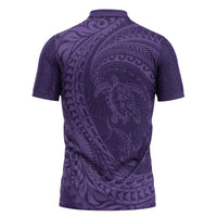 Hawaiian Turtle and Shark Zipper Polo Shirt Kakau Tribal with Polynesian Pattern Purple Color LT03 - Polynesian Pride