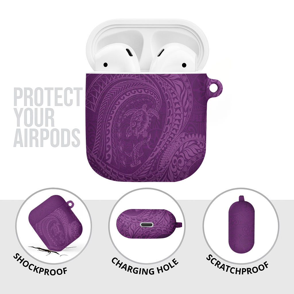 Hawaiian Turtle and Shark AirPods Case Kakau Tribal with Polynesian Pattern Pink Color LT03 - Polynesian Pride