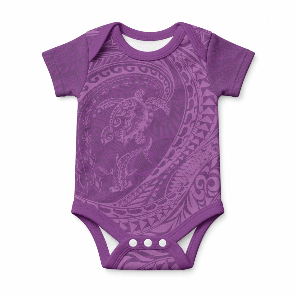 Hawaiian Turtle and Shark Baby Onesie Kakau Tribal with Polynesian Pattern Pink Color