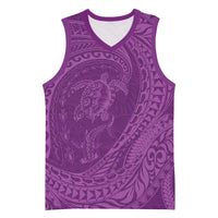 Hawaiian Turtle and Shark Basketball Jersey Kakau Tribal with Polynesian Pattern Pink Color LT03 Unisex Pink - Polynesian Pride