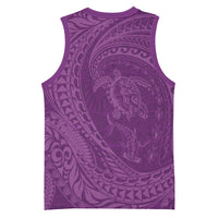Hawaiian Turtle and Shark Basketball Jersey Kakau Tribal with Polynesian Pattern Pink Color LT03 - Polynesian Pride