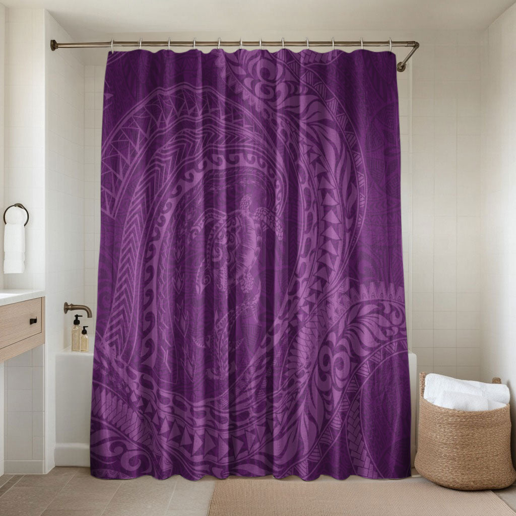 Hawaiian Turtle and Shark Bathroom Set Kakau Tribal with Polynesian Pattern Pink Color LT03 Shower Curtain Only Pink - Polynesian Pride