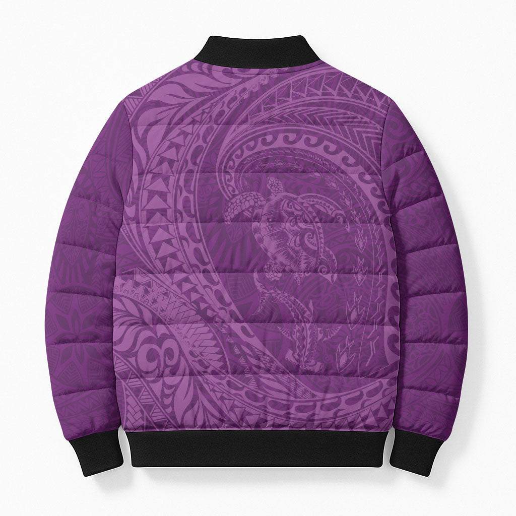 Hawaiian Turtle and Shark Bomber Puffer Jacket Kakau Tribal with Polynesian Pattern Pink Color LT03 - Polynesian Pride
