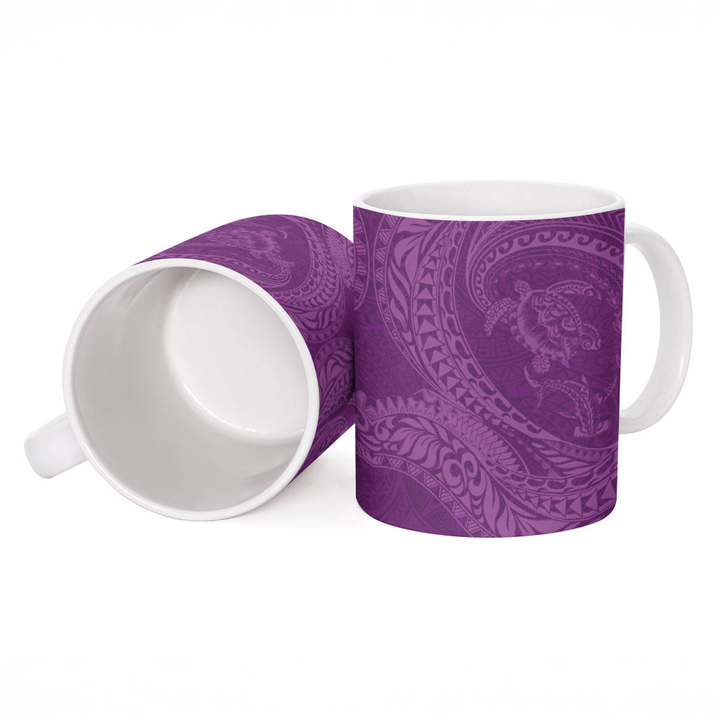 Hawaiian Turtle and Shark Ceramic Mug Kakau Tribal with Polynesian Pattern Pink Color LT03 - Polynesian Pride
