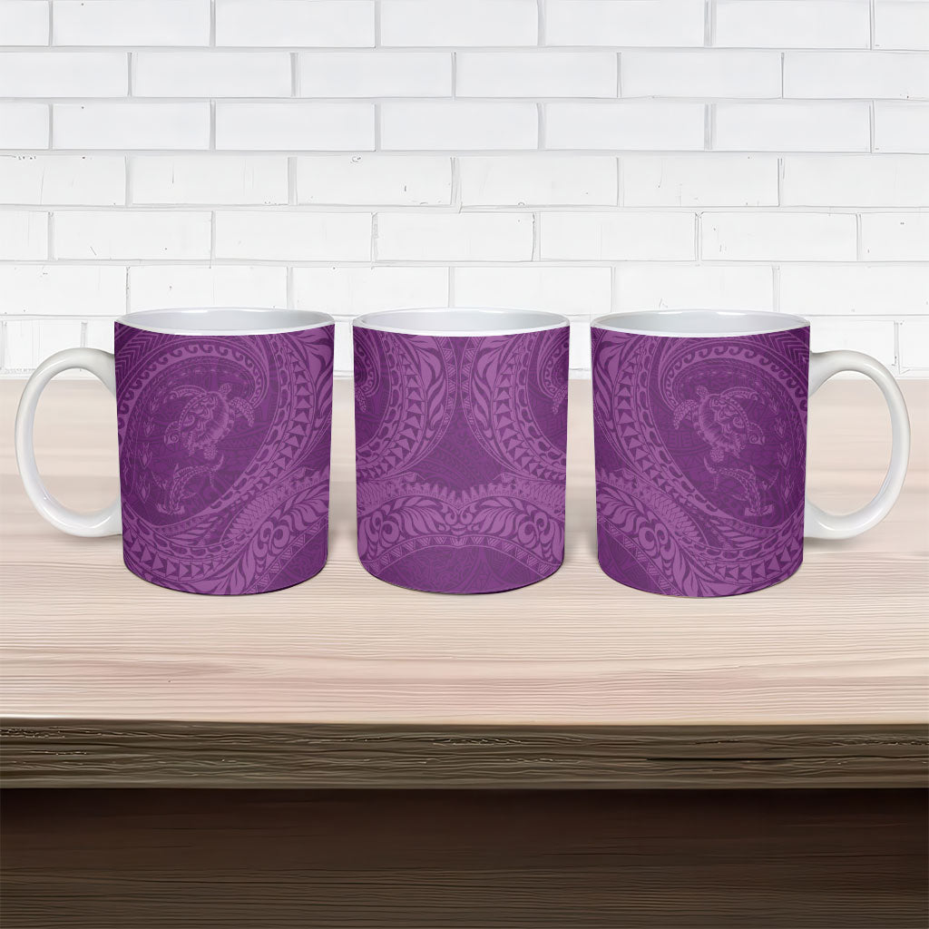 Hawaiian Turtle and Shark Ceramic Mug Kakau Tribal with Polynesian Pattern Pink Color LT03 - Polynesian Pride
