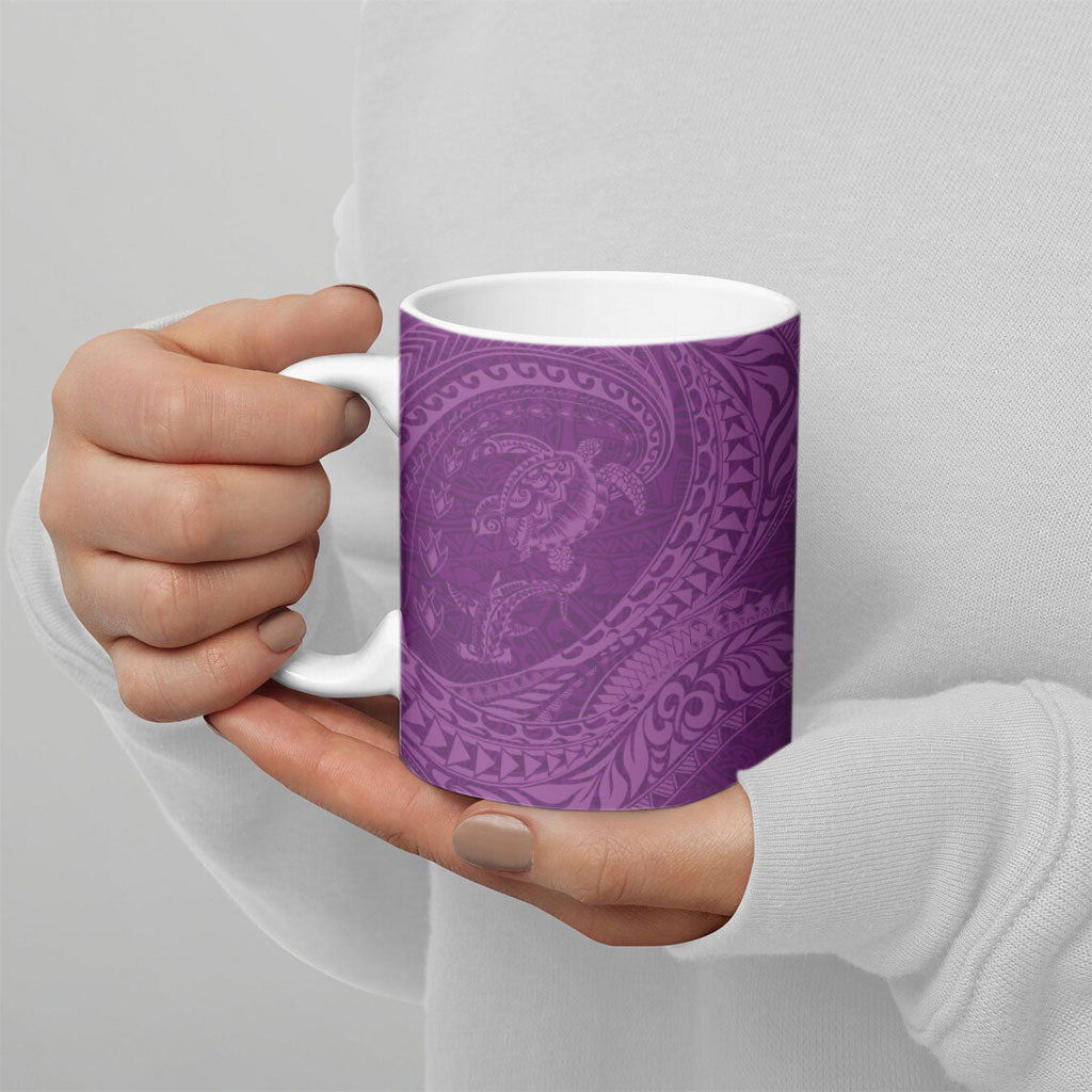 Hawaiian Turtle and Shark Ceramic Mug Kakau Tribal with Polynesian Pattern Pink Color LT03 - Polynesian Pride