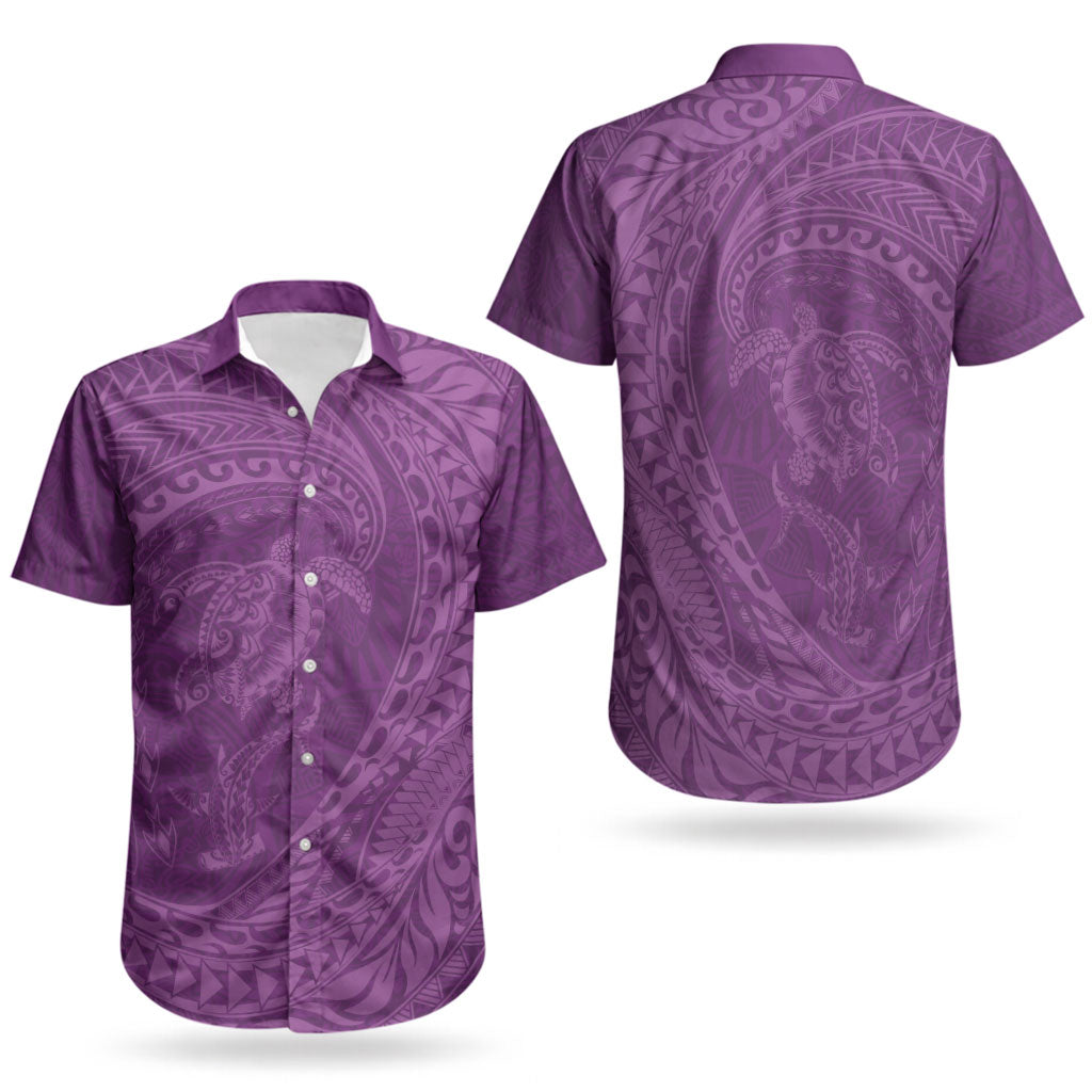 Hawaiian Turtle and Shark Couples Matching Off Shoulder Maxi Dress and Hawaiian Shirt Kakau Tribal with Polynesian Pattern Pink Color LT03 - Polynesian Pride