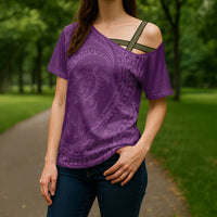 Hawaiian Turtle and Shark Cross Shoulder Shirt Kakau Tribal with Polynesian Pattern Pink Color LT03 - Polynesian Pride