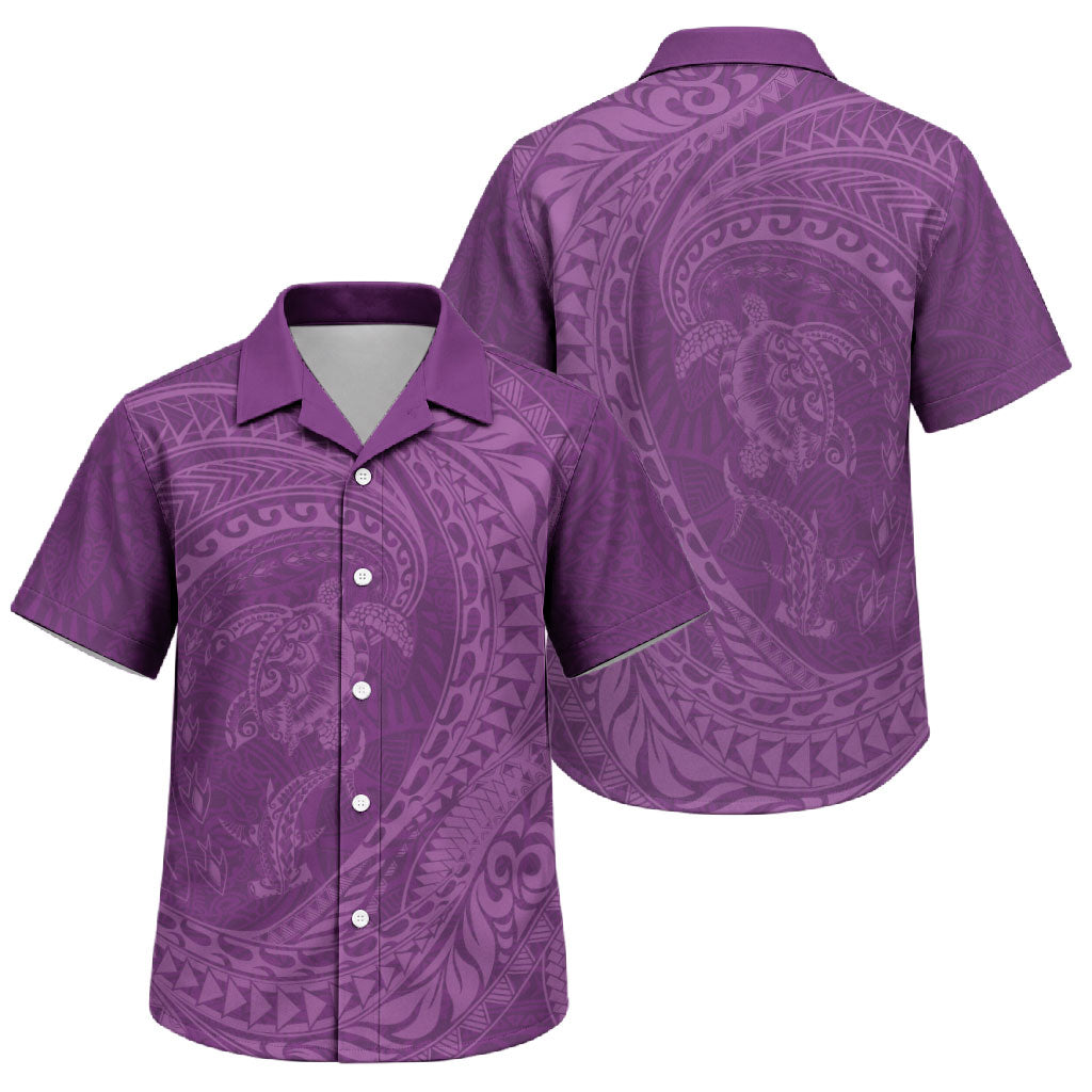 Hawaiian Turtle and Shark Family Matching Off The Shoulder Long Sleeve Dress and Hawaiian Shirt Kakau Tribal with Polynesian Pattern Pink Color LT03 Son's Shirt Pink - Polynesian Pride