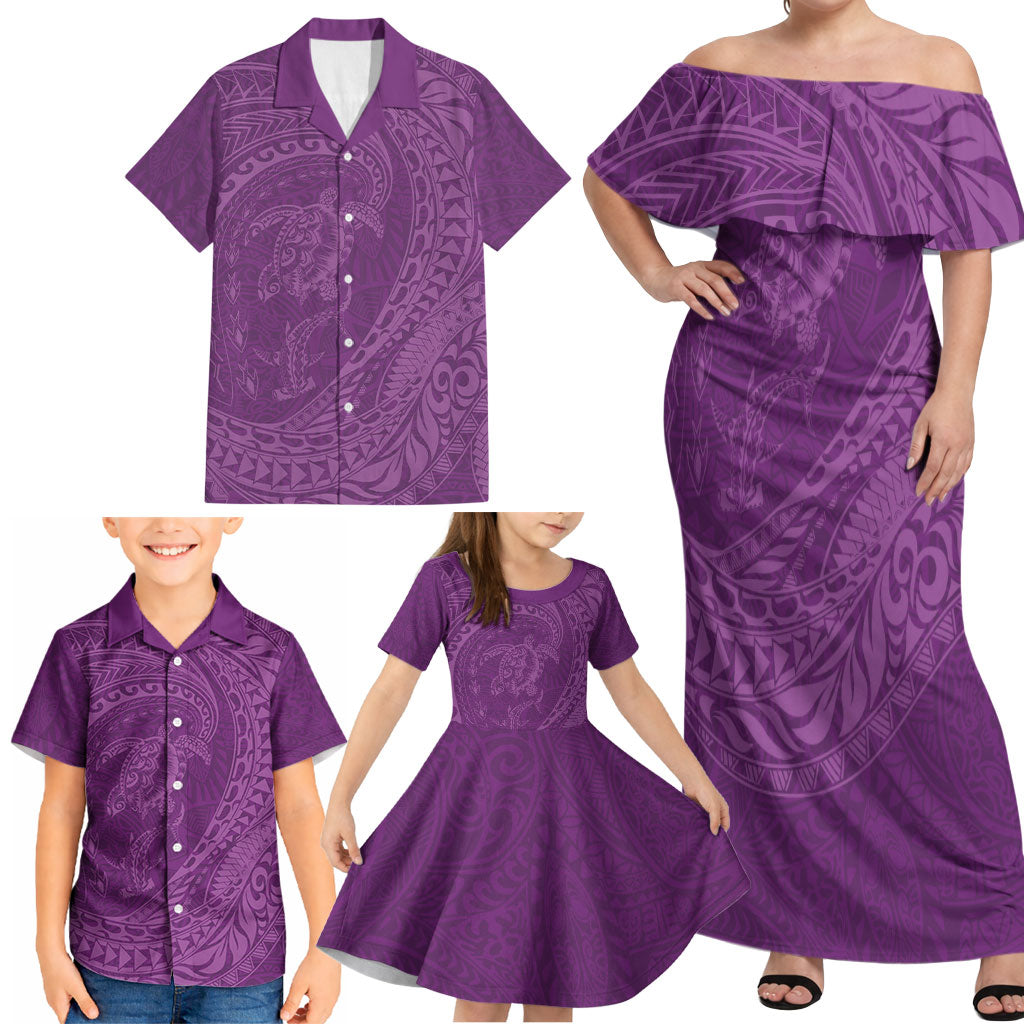 Hawaiian Turtle and Shark Family Matching Off Shoulder Maxi Dress and Hawaiian Shirt Kakau Tribal with Polynesian Pattern Pink Color LT03 - Polynesian Pride