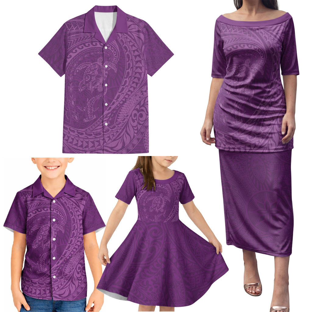 Hawaiian Turtle and Shark Family Matching Puletasi and Hawaiian Shirt Kakau Tribal with Polynesian Pattern Pink Color LT03 - Polynesian Pride