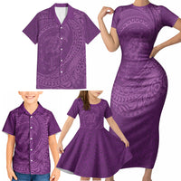 Hawaiian Turtle and Shark Family Matching Short Sleeve Bodycon Dress and Hawaiian Shirt Kakau Tribal with Polynesian Pattern Pink Color LT03 - Polynesian Pride