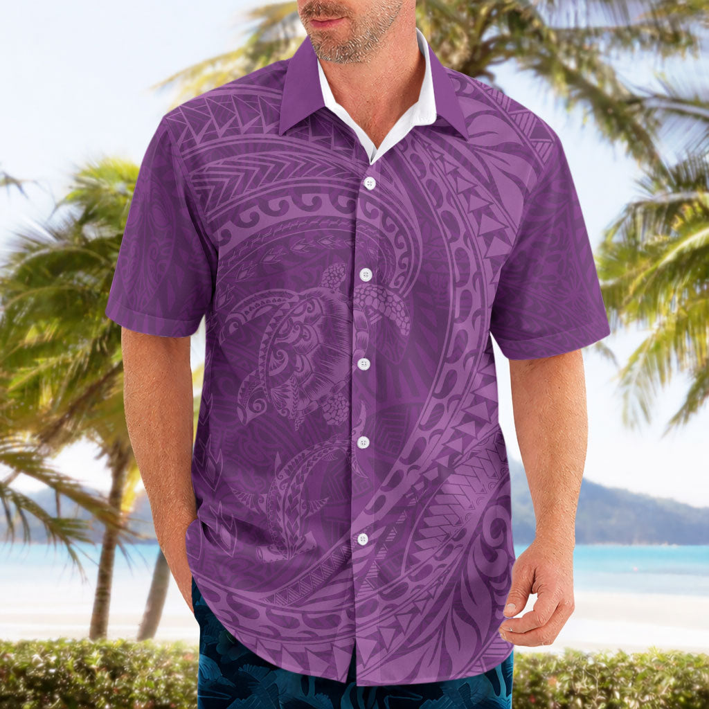 Hawaiian Turtle and Shark Hawaiian Shirt Kakau Tribal with Polynesian Pattern Pink Color LT03 - Polynesian Pride