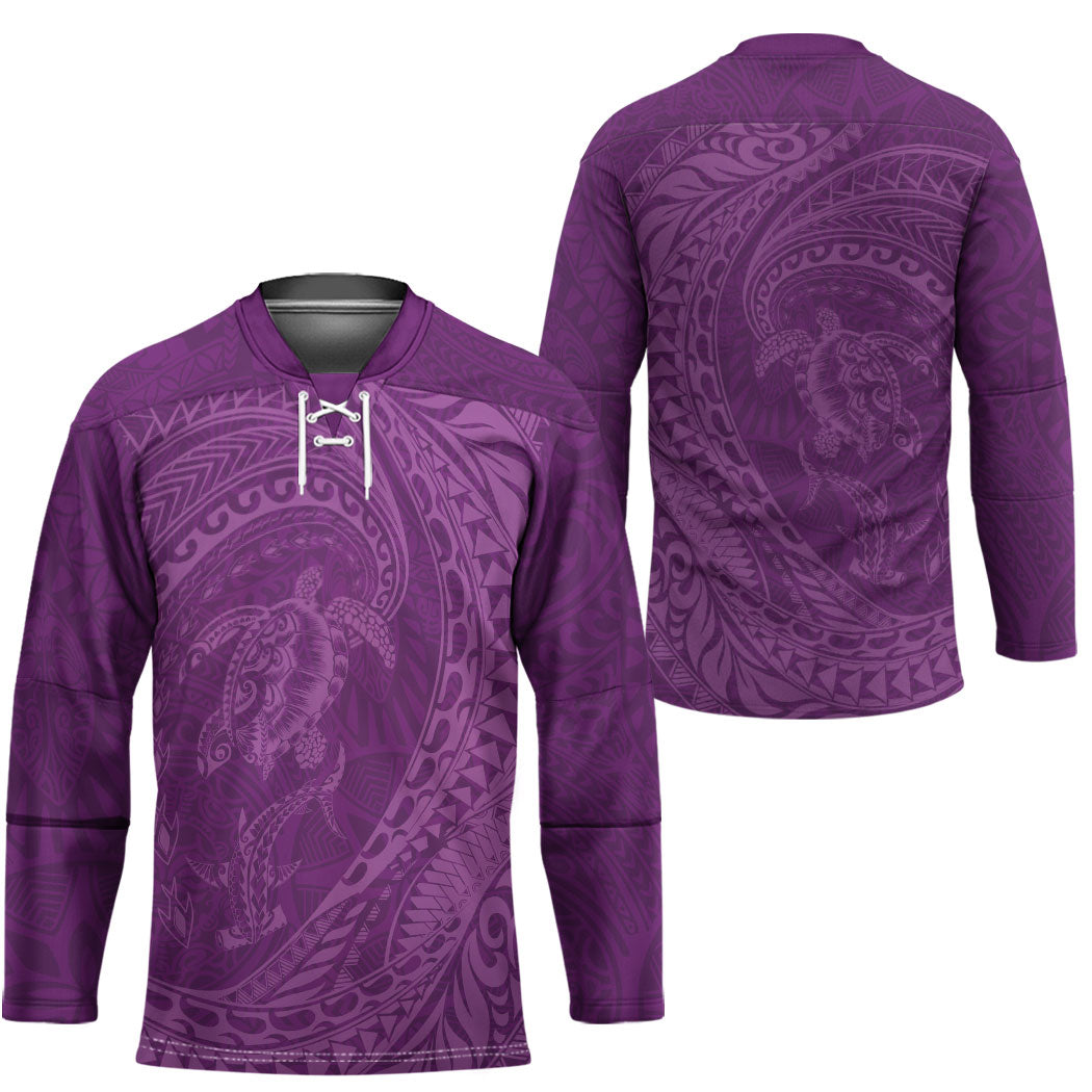 Hawaiian Turtle and Shark Hockey Jersey Kakau Tribal with Polynesian Pattern Pink Color LT03 - Polynesian Pride