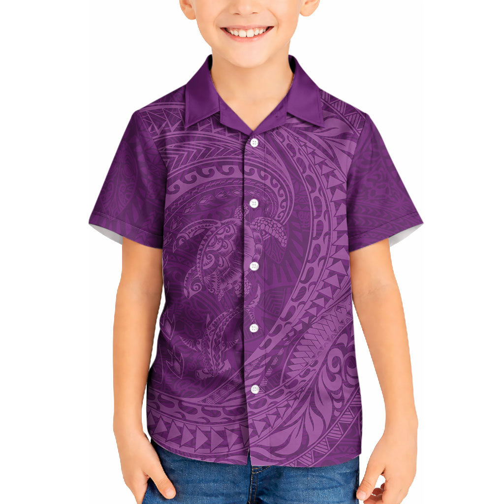 Hawaiian Turtle and Shark Kid Hawaiian Shirt Kakau Tribal with Polynesian Pattern Pink Color LT03 Kid Pink - Polynesian Pride
