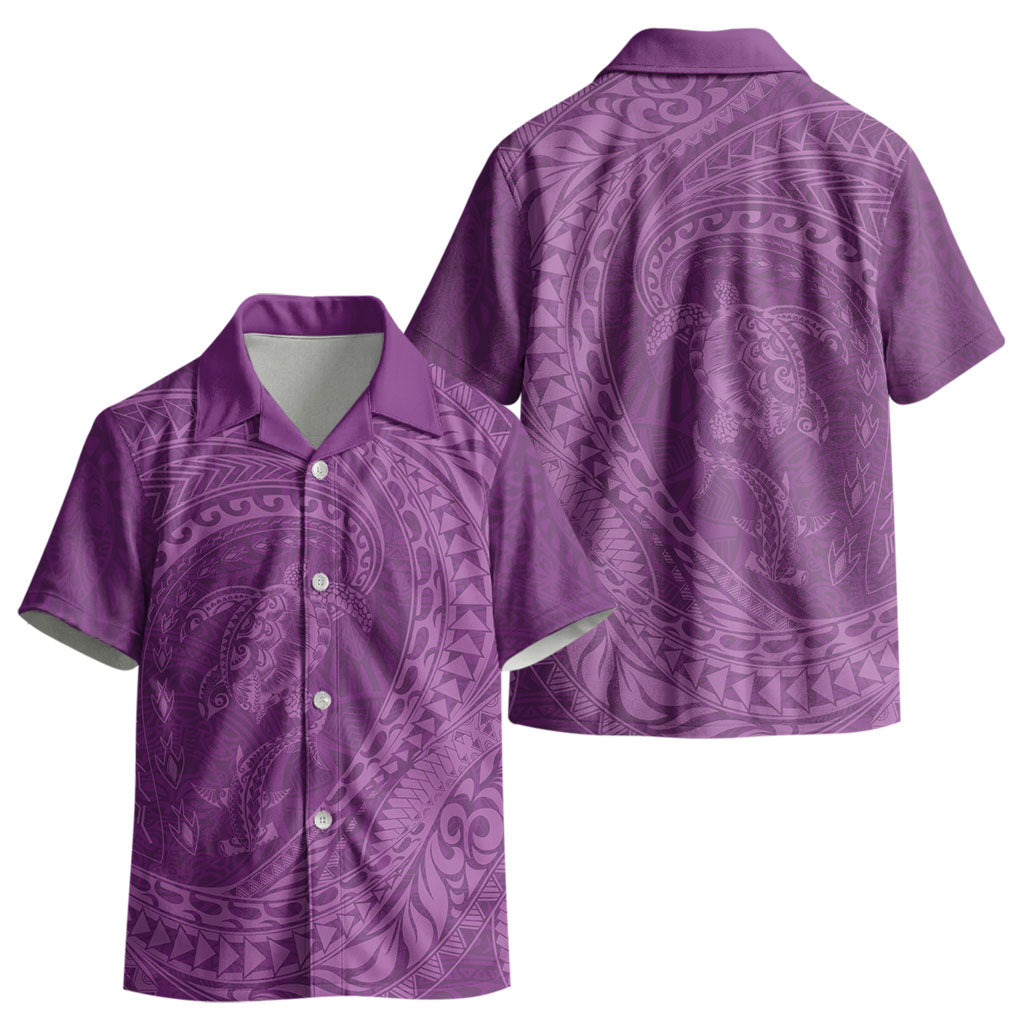 Hawaiian Turtle and Shark Kid Hawaiian Shirt Kakau Tribal with Polynesian Pattern Pink Color LT03 - Polynesian Pride