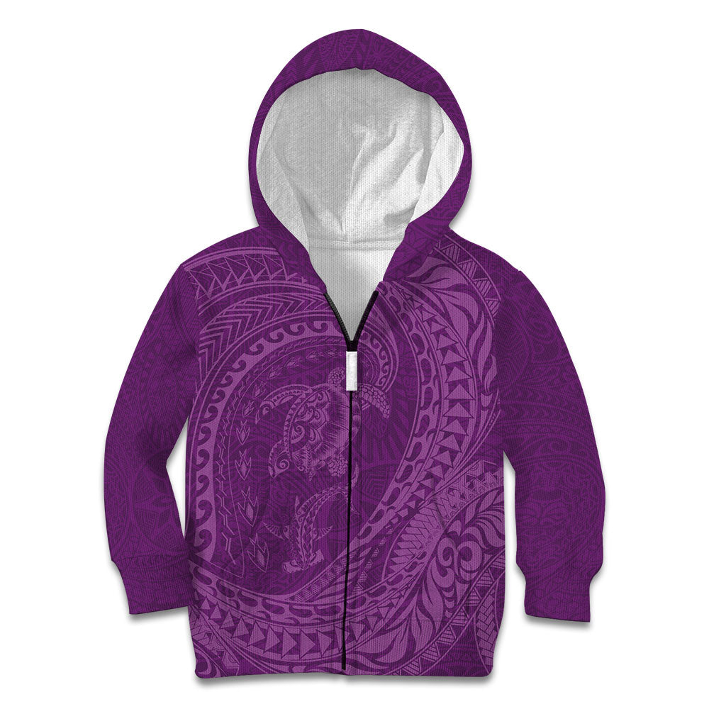Hawaiian Turtle and Shark Kid Hoodie Kakau Tribal with Polynesian Pattern Pink Color LT03 Zip Hoodie Pink - Polynesian Pride