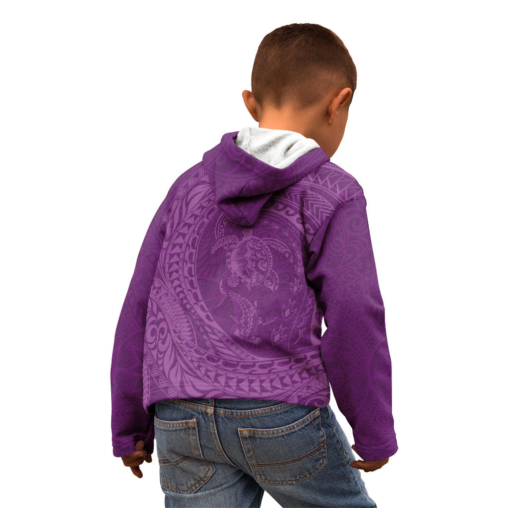 Hawaiian Turtle and Shark Kid Hoodie Kakau Tribal with Polynesian Pattern Pink Color LT03 - Polynesian Pride