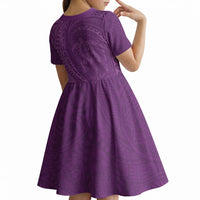 Hawaiian Turtle and Shark Kid Short Sleeve Dress Kakau Tribal with Polynesian Pattern Pink Color LT03 - Polynesian Pride