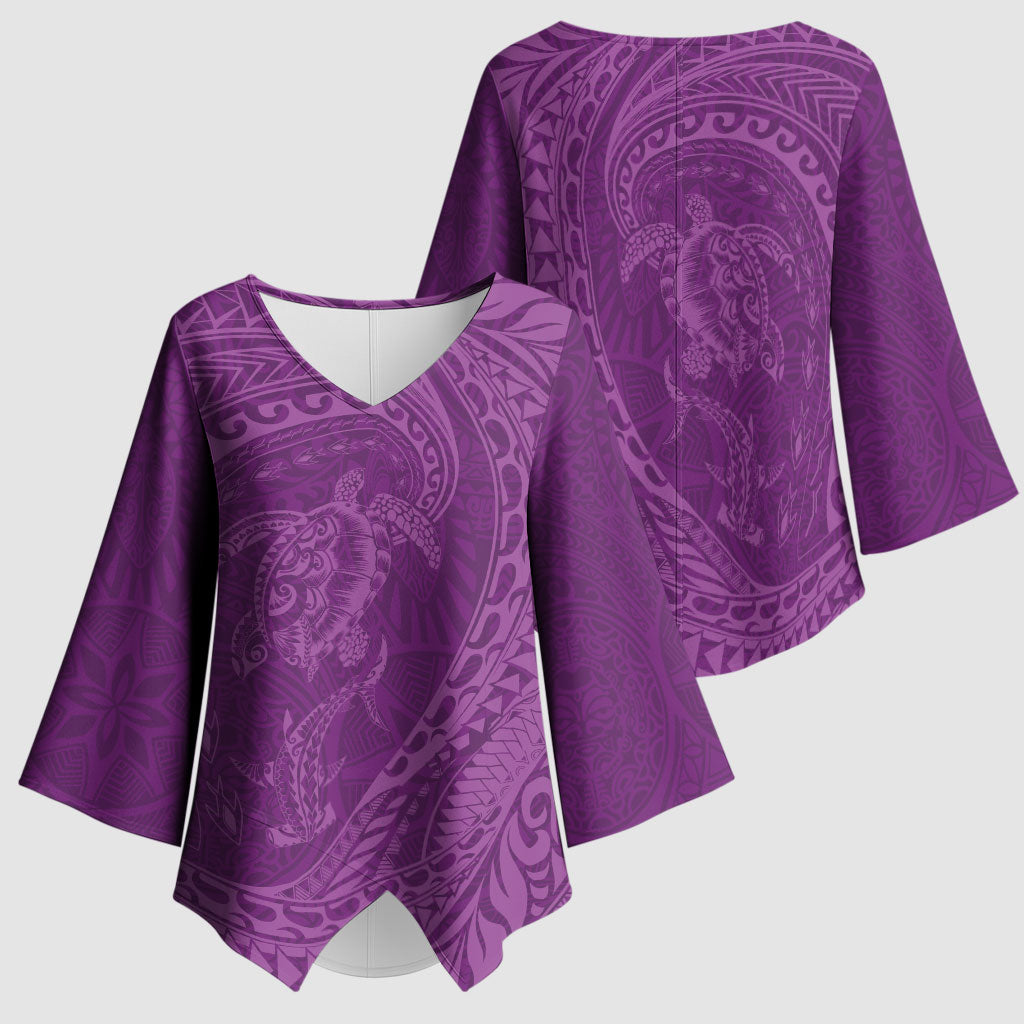 Hawaiian Turtle and Shark Kimono Sleeve Blouse Kakau Tribal with Polynesian Pattern Pink Color LT03 - Polynesian Pride