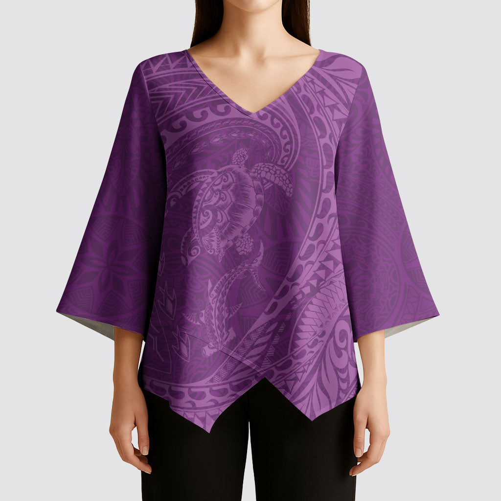 Hawaiian Turtle and Shark Kimono Sleeve Blouse Kakau Tribal with Polynesian Pattern Pink Color LT03 - Polynesian Pride