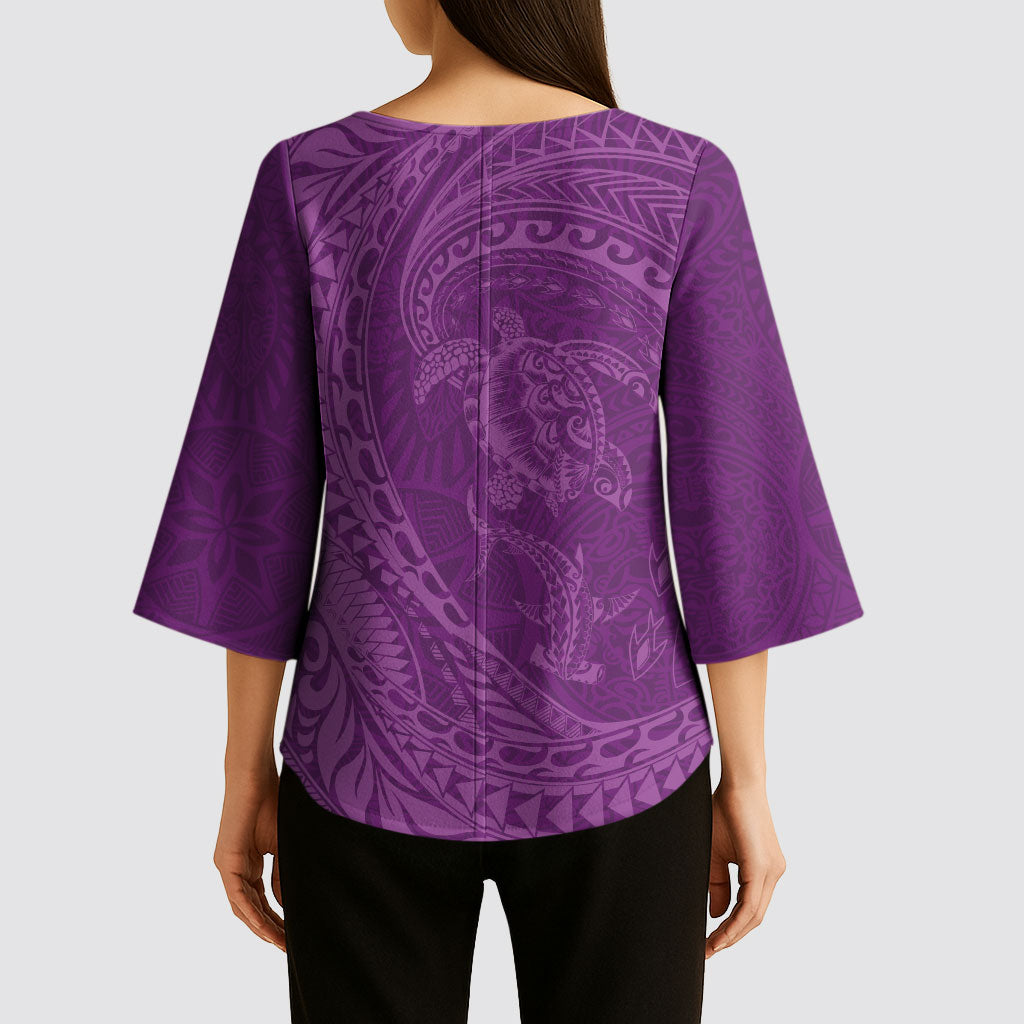 Hawaiian Turtle and Shark Kimono Sleeve Blouse Kakau Tribal with Polynesian Pattern Pink Color LT03 - Polynesian Pride