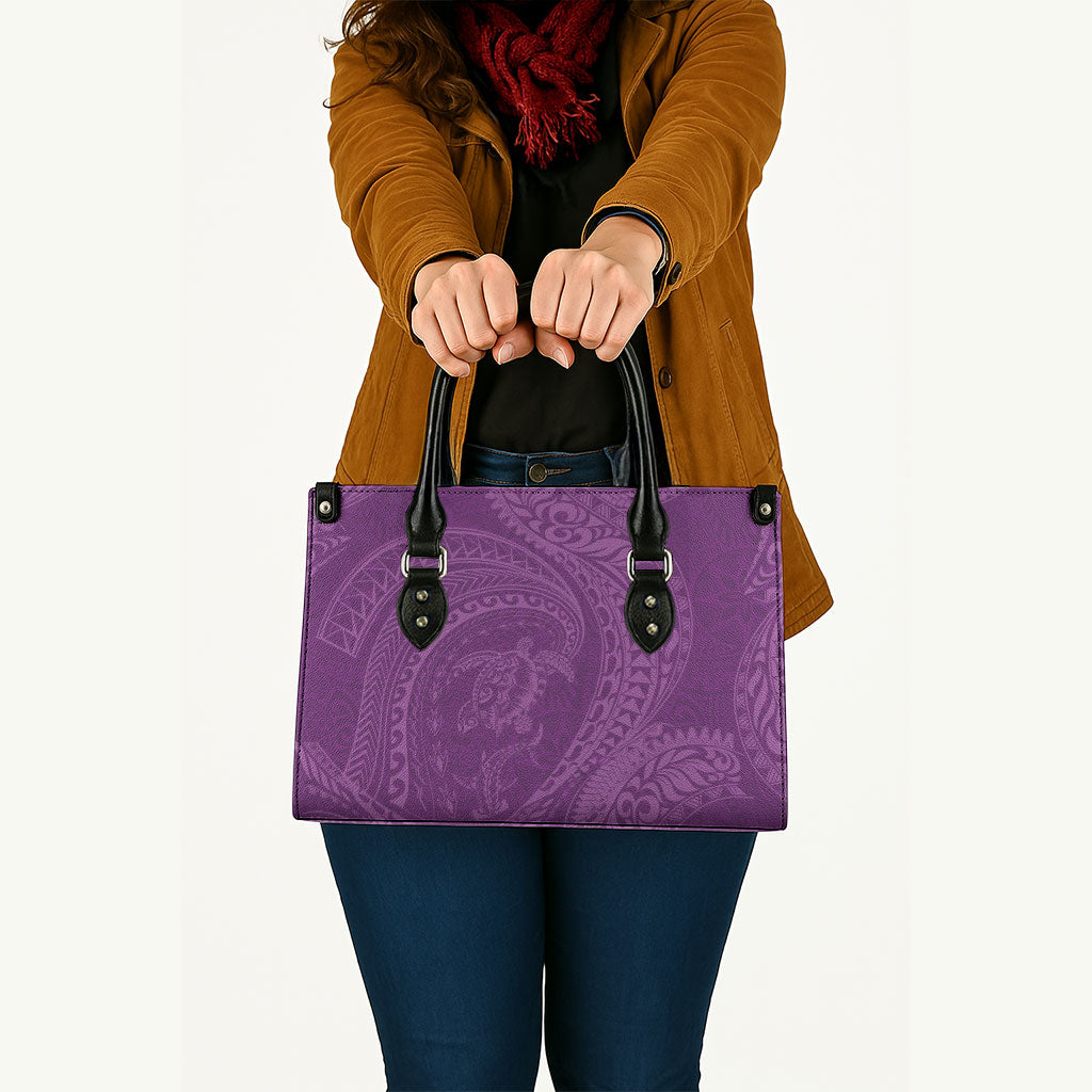 Hawaiian Turtle and Shark Leather Bag Kakau Tribal with Polynesian Pattern Pink Color LT03 - Polynesian Pride