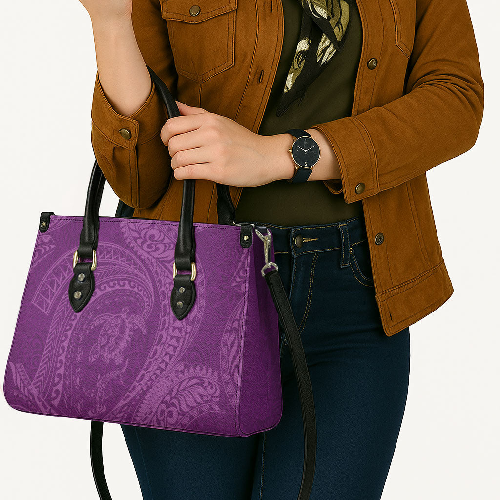 Hawaiian Turtle and Shark Leather Bag Kakau Tribal with Polynesian Pattern Pink Color LT03 - Polynesian Pride