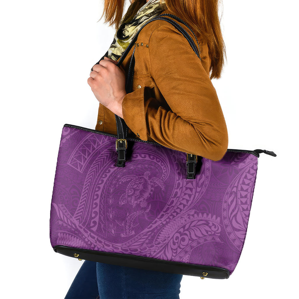 Hawaiian Turtle and Shark Leather Tote Bag Kakau Tribal with Polynesian Pattern Pink Color LT03 Pink - Polynesian Pride