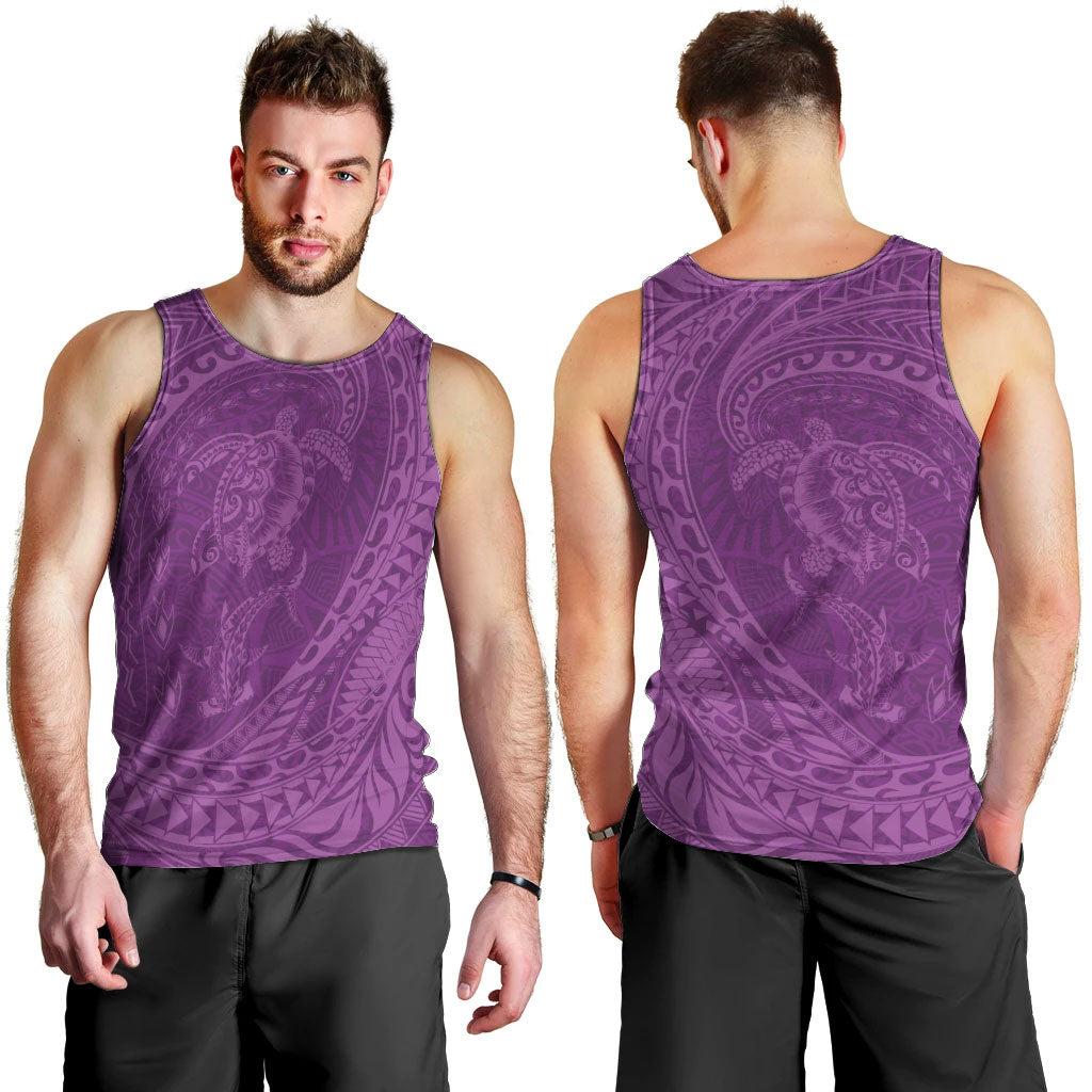 Hawaiian Turtle and Shark Men Tank Top Kakau Tribal with Polynesian Pattern Pink Color LT03 - Polynesian Pride