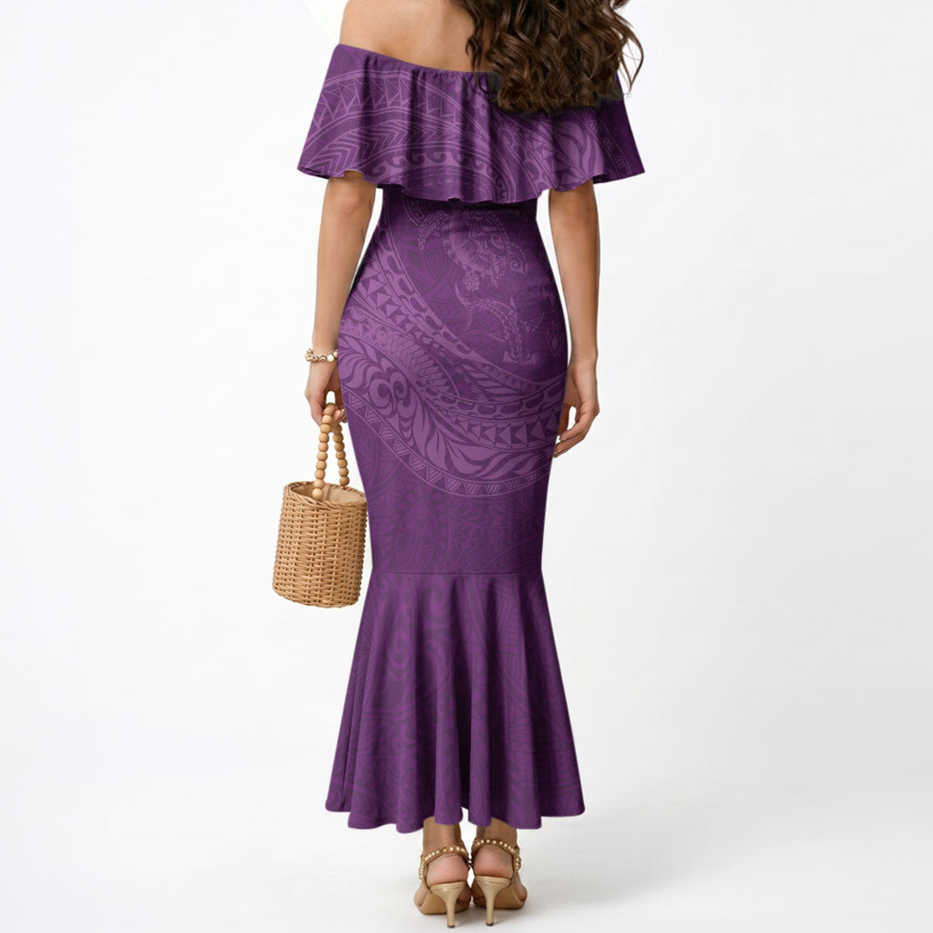 Hawaiian Turtle and Shark Mermaid Dress Kakau Tribal with Polynesian Pattern Pink Color LT03 - Polynesian Pride