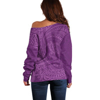 Hawaiian Turtle and Shark Off Shoulder Sweater Kakau Tribal with Polynesian Pattern Pink Color LT03 - Polynesian Pride