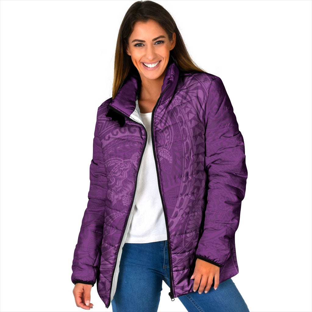 Hawaiian Turtle and Shark Padded Jacket Kakau Tribal with Polynesian Pattern Pink Color LT03 Women Pink - Polynesian Pride