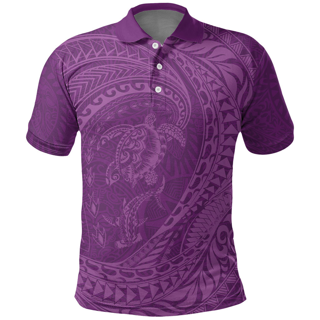 Hawaiian Turtle and Shark Polo Shirt Kakau Tribal with Polynesian Pattern Pink Color LT03 Pink - Polynesian Pride