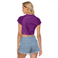 Hawaiian Turtle and Shark Raglan Cropped T Shirt Kakau Tribal with Polynesian Pattern Pink Color LT03 - Polynesian Pride
