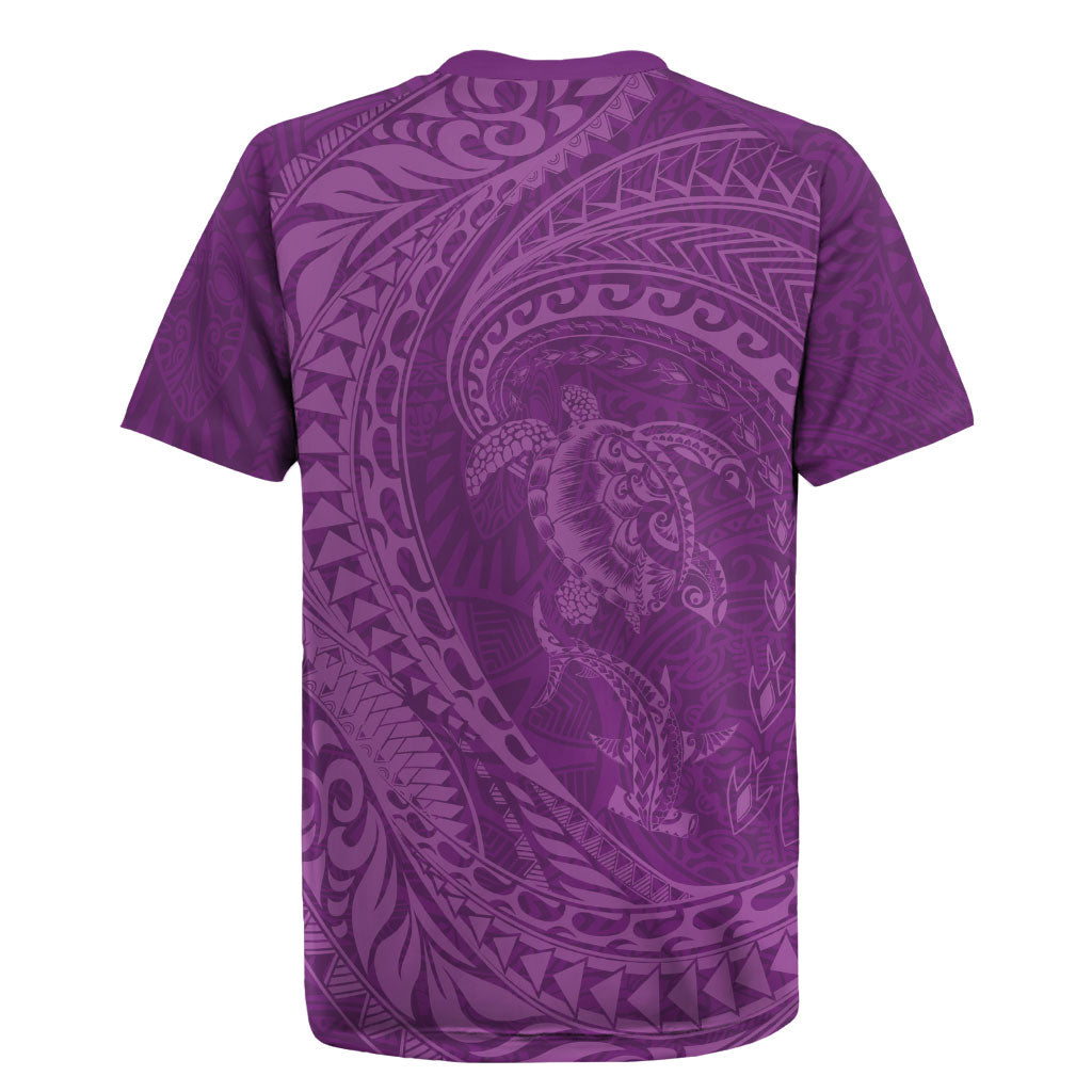 Hawaiian Turtle and Shark Rugby Jersey Kakau Tribal with Polynesian Pattern Pink Color LT03 - Polynesian Pride