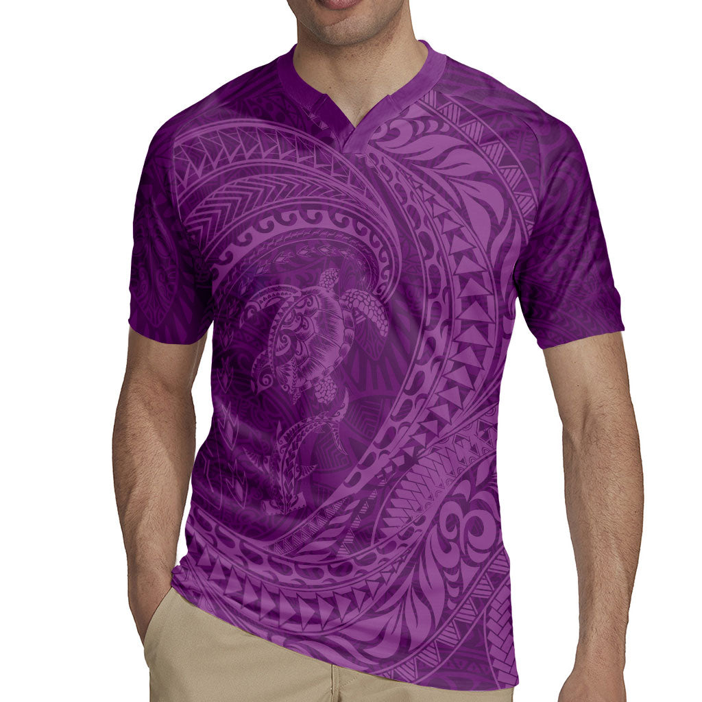 Hawaiian Turtle and Shark Rugby Jersey Kakau Tribal with Polynesian Pattern Pink Color LT03 - Polynesian Pride