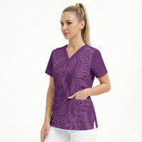 Hawaiian Turtle and Shark Scrub Top Kakau Tribal with Polynesian Pattern Pink Color LT03 - Polynesian Pride