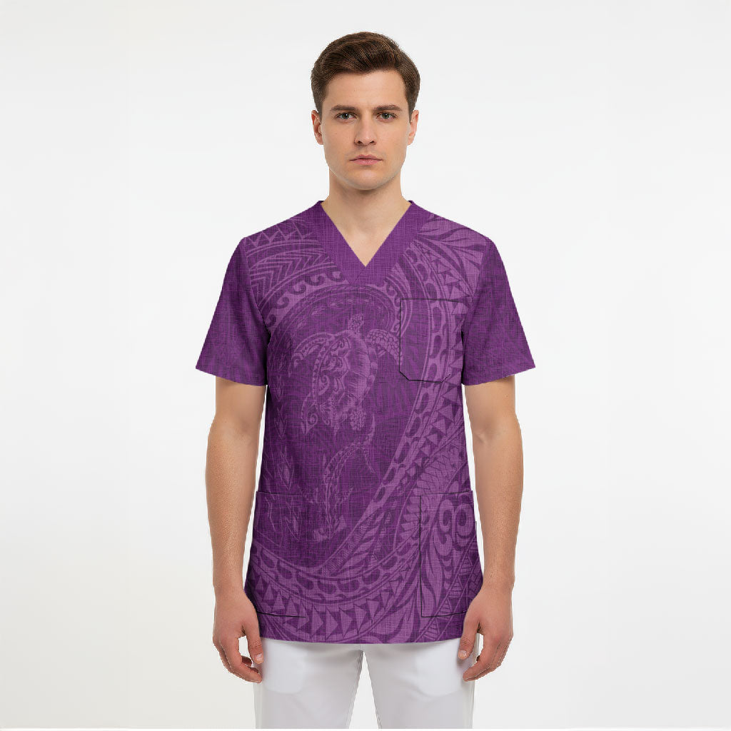 Hawaiian Turtle and Shark Scrub Top Kakau Tribal with Polynesian Pattern Pink Color LT03 - Polynesian Pride