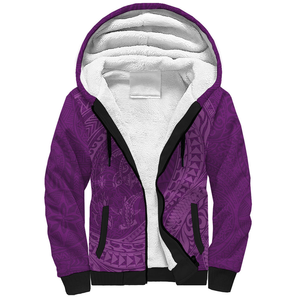 Hawaiian Turtle and Shark Sherpa Hoodie Kakau Tribal with Polynesian Pattern Pink Color LT03 Unisex Pink - Polynesian Pride